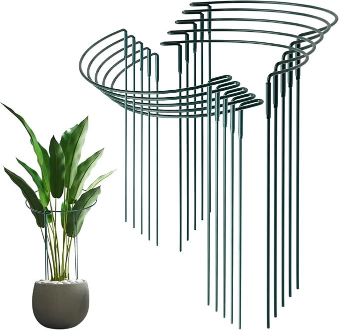 10 Pack Supports Stakes Metal 10" Wide x 24" High Peony Cages and Supports Garden Interlock Half Round Support Ring Border Support Ring Cage for Rose Vine Tomato