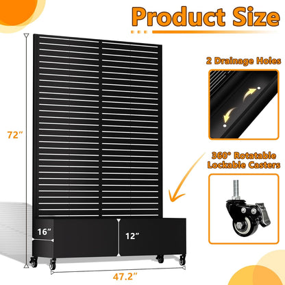 Metal Planter Box with Trellis Outdoor, 72.1"x47.2"x16" Galvanized Raised Garden Bed with Privacy Screen & Drainage Holes & Lockable Casters for Climbing Plants, Vegetable (Louvered-Black)
