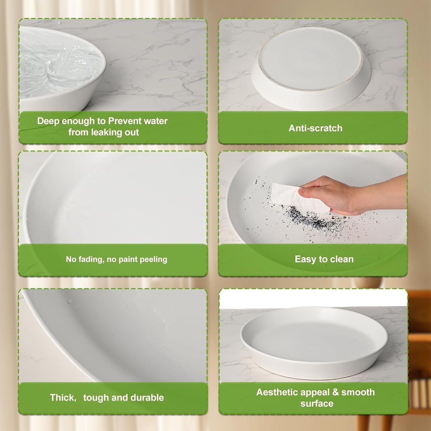 Ceramic Plant Saucers, 10 Inch (11 Inch) Plant Trays, Durable Round Glazed Ceramic Flower Plant Water Drip Tray for Pots Planter, Heavy Duty Plant Dish Plant Plate to Catch Water for Indoor & Outdoor