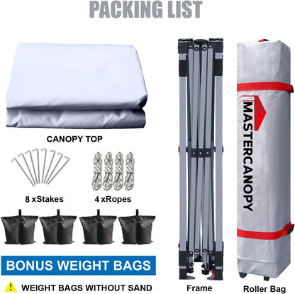 MASTERCANOPY Durable Pop-up Canopy Tent with Roller Bag (10x10, White)