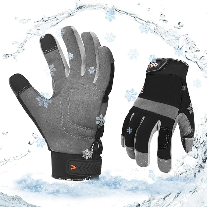 Vgo... 1Pair 5℃/41°F Winter Work Gloves Men, Cold Weather Waterproof Safety Work Gloves,Cold Storage or Freezer Glove