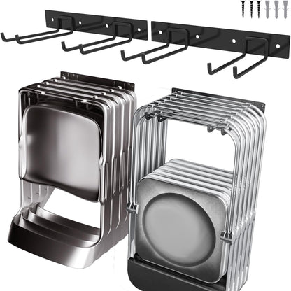 Garage Tool Organizer Wall Mount, 2Pack Folding Chair Storage Rack, Heavy Duty Garden Tool Holder for Hanging Shovel Rake Broom Ladder