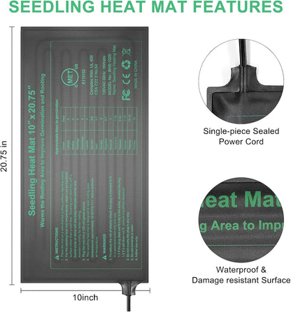 Seedling Heat Mat Hydroponic Plants Heating Pad, Seed Starting Greenhouse and Germination, Waterproof Durable Heating Pad for Indoor Home Gardening Seed Starter(10“x20.75”)