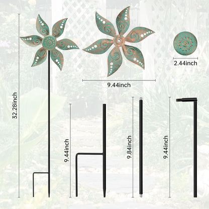 2 Pack Wind Spinners Outdoor Clearance Metal Vintage Green,Wind Sculpture Small Iron Windmill is Decorative Garden Stakes for Patio Lawn Outdoor Yard Lawn Garden Decor