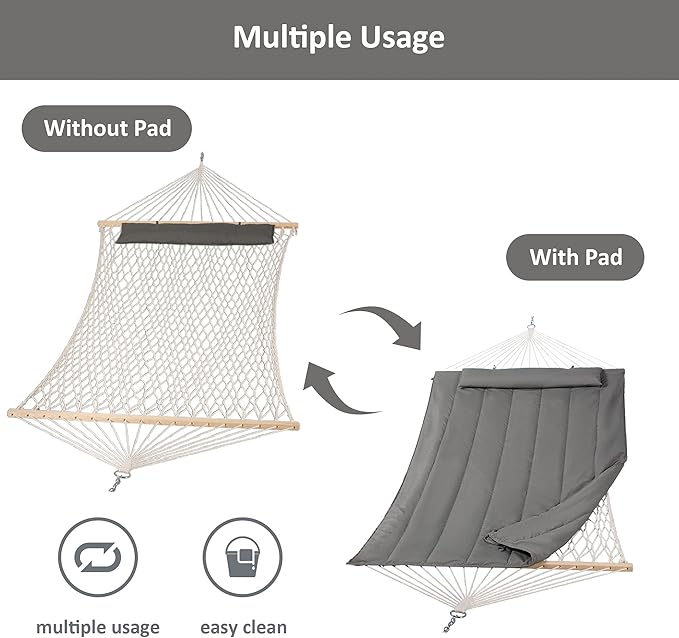 SUNCREAT Freestanding 2 Person Rope Hammock with Stand, Stand Alone Hammocks for Outside, 475 lbs Capacity, Dark Grey