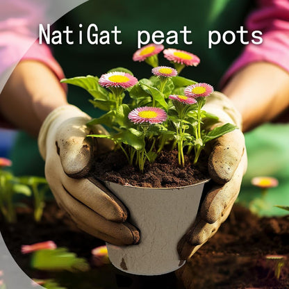 50pcs Peat Pots for Seedling 3.15" Biodegradable Plant Nursery Pots Seed Starting Pots with Drainage Holes, 20 Plant Labels, 2 Transplant Tools