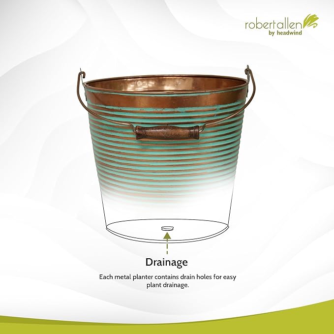 Headwind Vintage Collection Ribbed Planters – Vintage Copper Flower Pots 10 Inch Indoor Plant Pots Bucket for Peace Lily, Pothos, & Lavender, Petunias, Basil Plant for Outdoor by Robert Allen