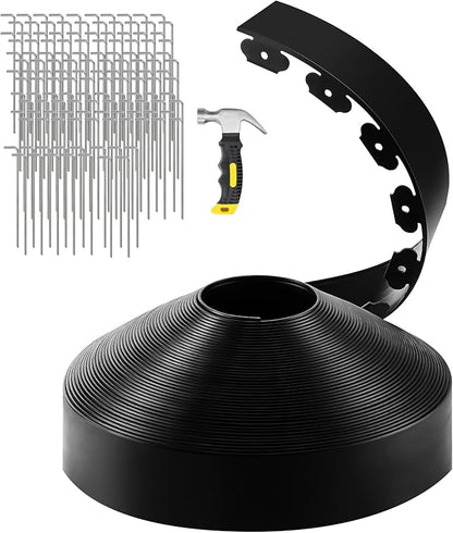 GROWNEER 150FT Landscape Edging Flexible 4 inch Tall Garden Border with 130pcs Galvanized Steel Anchoring Spikes and Hammer Lawn Edging Kit for Flower Bed, Pathway, Landscaping Project, Black