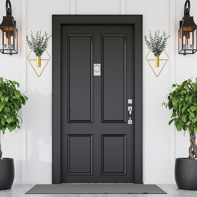 Jexine Hanging Planters with Artificial Eucalyptus Metal Hanging Vase Indoor Plants Holder Modern Geometric Boho Bathroom Wall Decor for Living Room Home Office(Gold,8 Pcs)