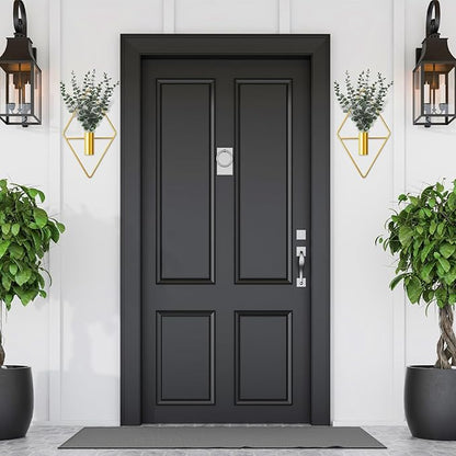 Jexine Hanging Planters with Artificial Eucalyptus Metal Hanging Vase Indoor Plants Holder Modern Geometric Boho Bathroom Wall Decor for Living Room Home Office(Gold,8 Pcs)