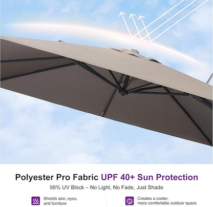 PURPLE LEAF 11' X 8' Swivel Outdoor Patio Aluminum Umbrella with Base Left-right Tilting Cantilever Offset Umbrella with UV Resistant Heavy Duty Fabric for Deck Pool Patio Backyard, Ash Mocha
