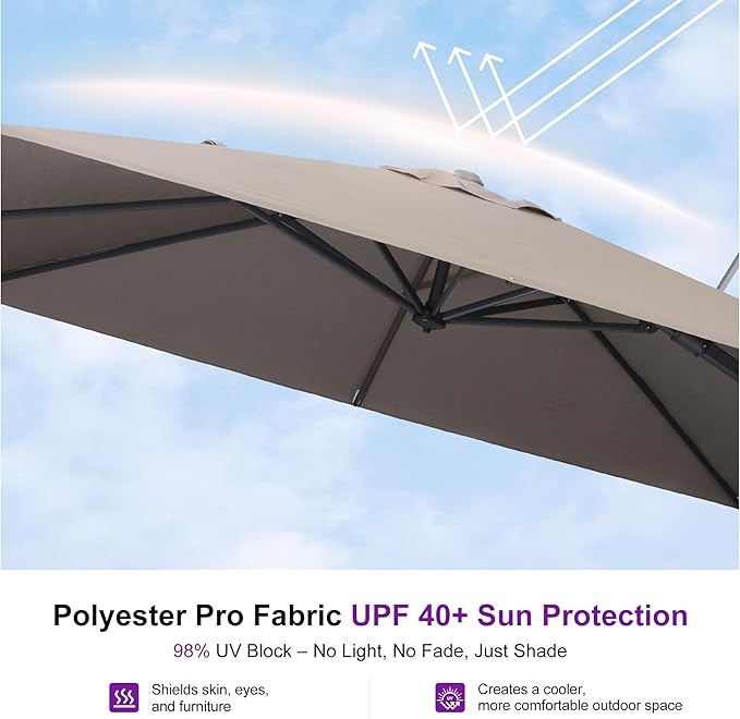PURPLE LEAF 8' X 10' Left-right Tilting Outdoor Patio Umbrella Swivel Offset Cantilever Heavy Duty Rectangle Aluminu Umbrella with UV Resistant for Deck Pool Patio Backyard, Ash Mocha