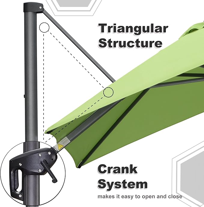 PURPLE LEAF 9' X 11.5' Patio Umbrella Outdoor Cantilever Rectangle Umbrella Aluminum Offset Umbrella with 360-degree Rotation for Garden Deck Pool Patio Apple Green