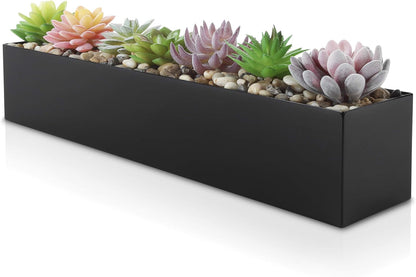 Modern Black Trough Rectangular Planter, 16“ Metal Window Planter Box for Succulent, Small Rectangle Box for Desk or Windowsill, Stainless Steel, Great Gift Ideas for Women Men