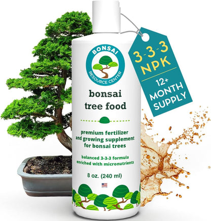 Bonsai Tree Food | Premium, Gentle Liquid Fertilizer for Healthy Growth, Strong Stems and Beautiful Blooms | 3-3-3 Balanced NPK Concentrate | Made in USA | 8 oz (240 ml)
