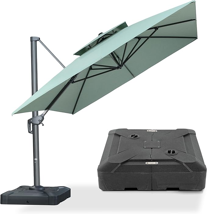 PURPLE LEAF 10' x 13' Cantilever Patio Umbrella Outdoor Umbrella with 330lbs Base Large Rectangular Windproof Offset Umbrella for Pool Deck Garden, Mint Green
