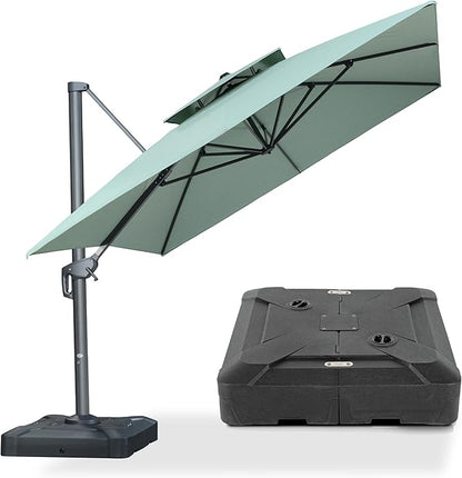 PURPLE LEAF 10' x 13' Cantilever Patio Umbrella Outdoor Umbrella with 330lbs Base Large Rectangular Windproof Offset Umbrella for Pool Deck Garden, Mint Green