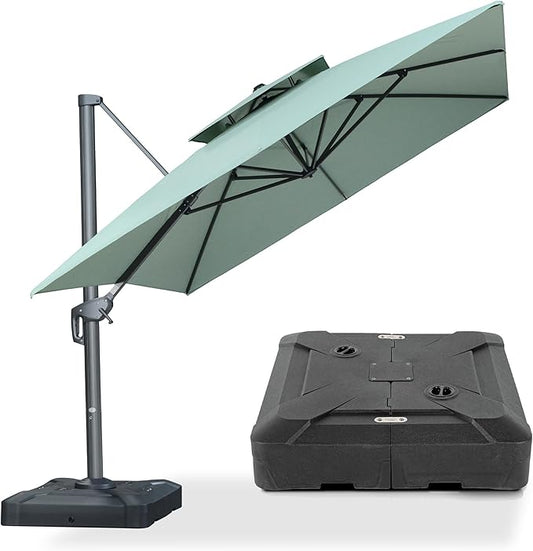 PURPLE LEAF 10' x 13' Cantilever Patio Umbrella Outdoor Umbrella with 330lbs Base Large Rectangular Windproof Offset Umbrella for Pool Deck Garden, Mint Green
