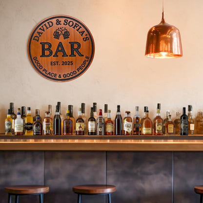 Personalized Wood Bar Sign Custom Carved Name Sign for Couples Home Bar Decor Wooden Wall Art Anniversary Wedding Gift Housewarming Gift Man Cave Decor