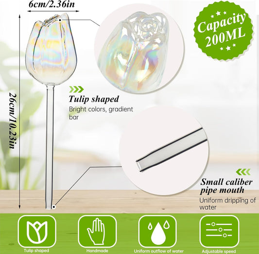 2Pcs Tulips Self Plant Watering Globes, Glass Self Watering Planter Insert, Automatic Plant Waterer Devices Indoor Outdoor (Transparent)