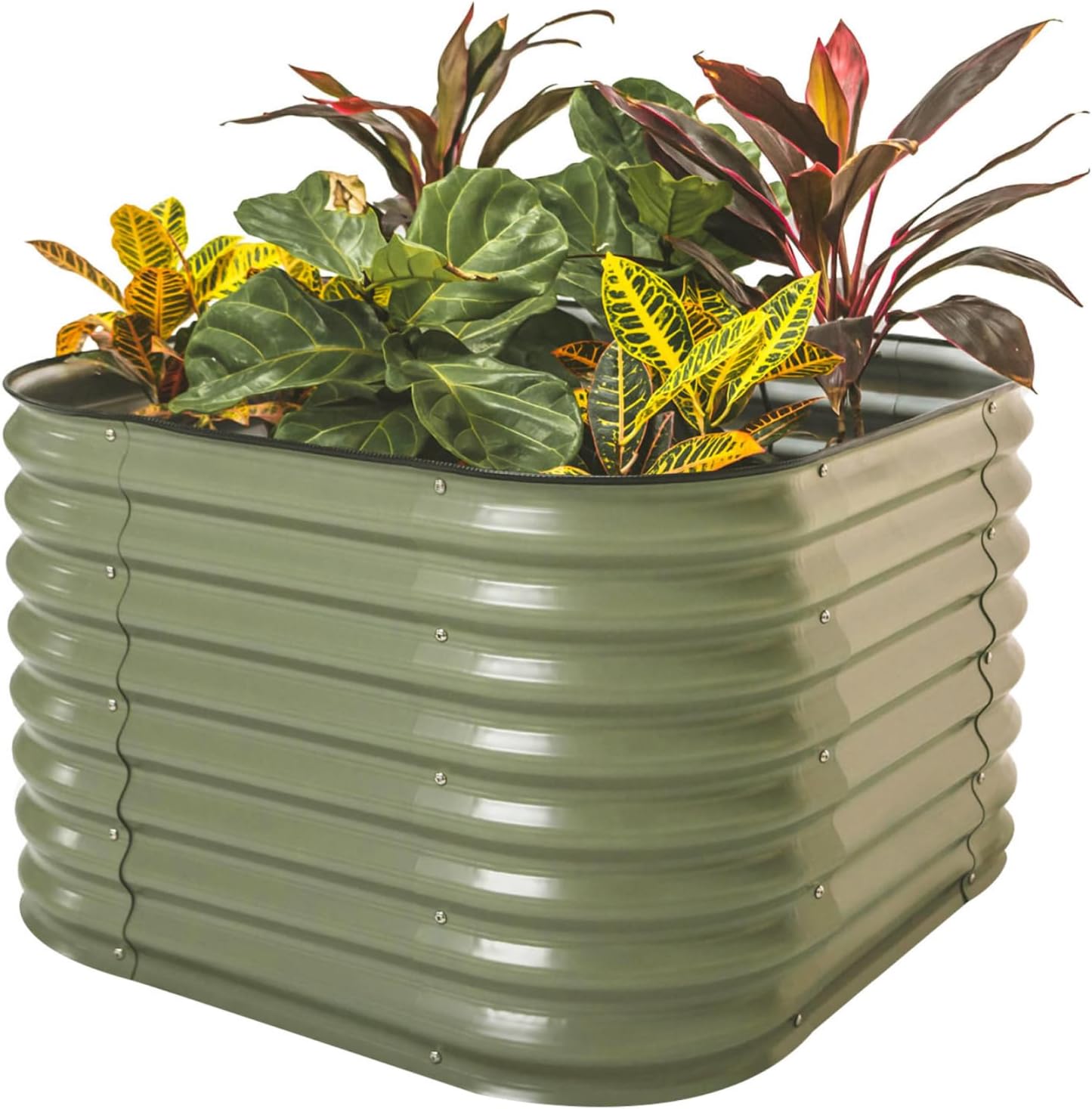 Vego garden 26" Extra Tall Raised Garden Bed Kits, 4 in 1 Modular Raised Planter Box for Vegetables Flowers Fruits Oval Metal Raised Garden-Olive Green