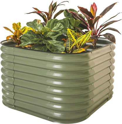 Vego garden 26" Extra Tall Raised Garden Bed Kits, 4 in 1 Modular Raised Planter Box for Vegetables Flowers Fruits Oval Metal Raised Garden-Olive Green
