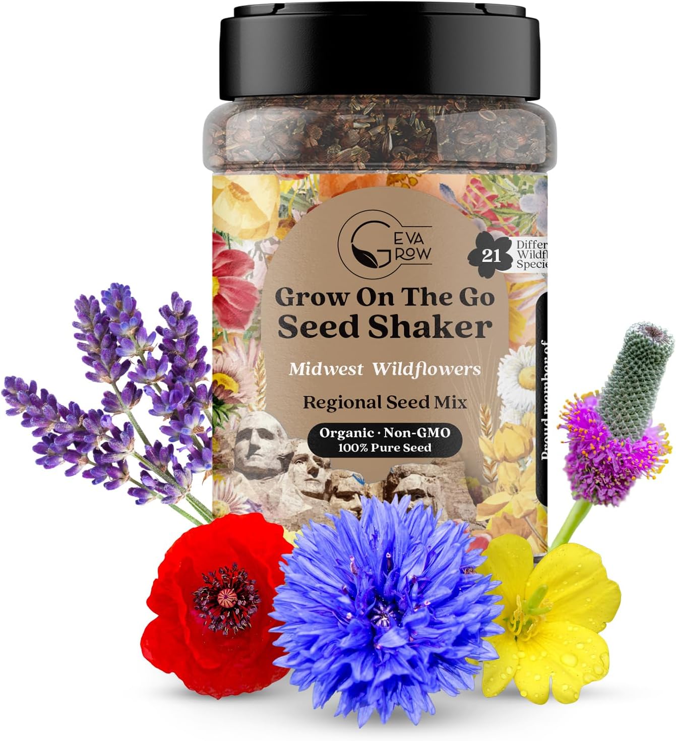 Regional Wildflower Seed Mix by GevaGrow (Midwest Wildflowers, Mini Shaker)
