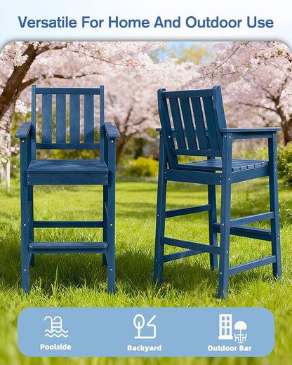 QUASCO Outdoor Adirondack Bar Chairs and Table Set of 5, HDPE Patio Bar Height Table and 4 Adirondack Chairs, All Weather Outdoor Bar Stools Set for Bistro, Poolside, Balcony, Navy