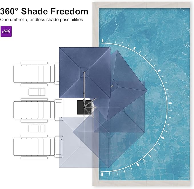 PURPLE LEAF 8 FT Outdoor Umbrella with Base Patio Cantilever Aluminum Umbrella with 3 Years Fade Resistance Recycled Fabric Offset Square with 360-degree Rotation for Deck Pool Garden, Ocean Slate