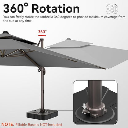 10x13 FT Patio Umbrella, Large Cantilever Rectangular Double Top Heavy Duty Offset Umbrellas with 360° Rotation, Outdoor shade for Garden Deck Pool Patio, Gray