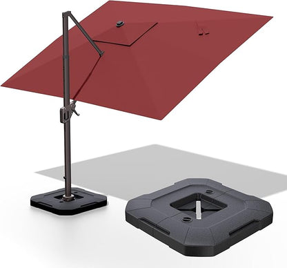 9' X 12' Cantilever Patio Umbrella with Base Included 360°Rotation Rectangular Outdoor Large Offset Umbrellas Heavy Duty Windproof for Garden Deck Pool, Red