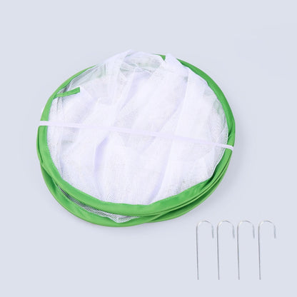 Mesh Plant Cover for Outdoor, Plant Netting Protector Garden Enclosure Cloche for Fruit, Vegetables, Strawberry, Flowers and Herbs Pop-Up Cage with 4 Stakes (White with Green, 39.4" x 39.4" x 19.7")