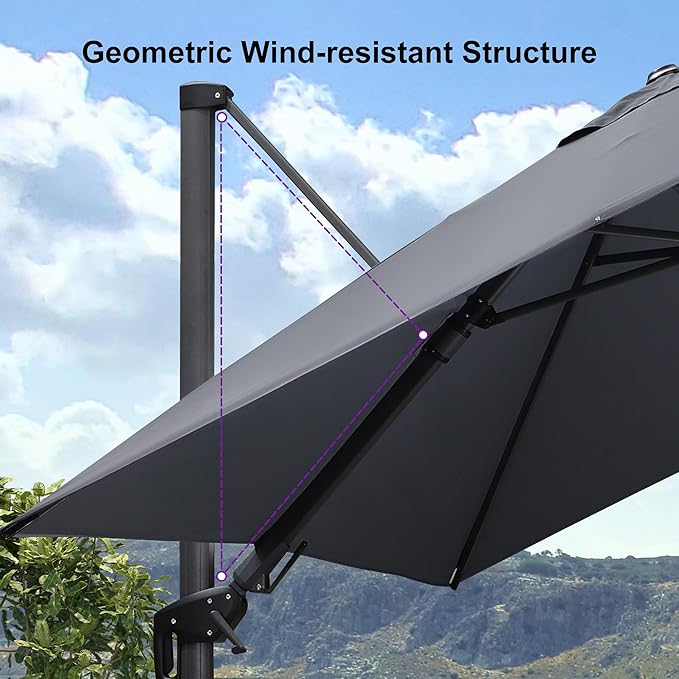 PURPLE LEAF 8' X 11' Left-right Tilt Patio Umbrella Outdoor Cantilever Swivel Rectangle Umbrella Aluminum Offset Umbrella with 360-degree Rotation for Garden Deck Pool Patio Light Grey