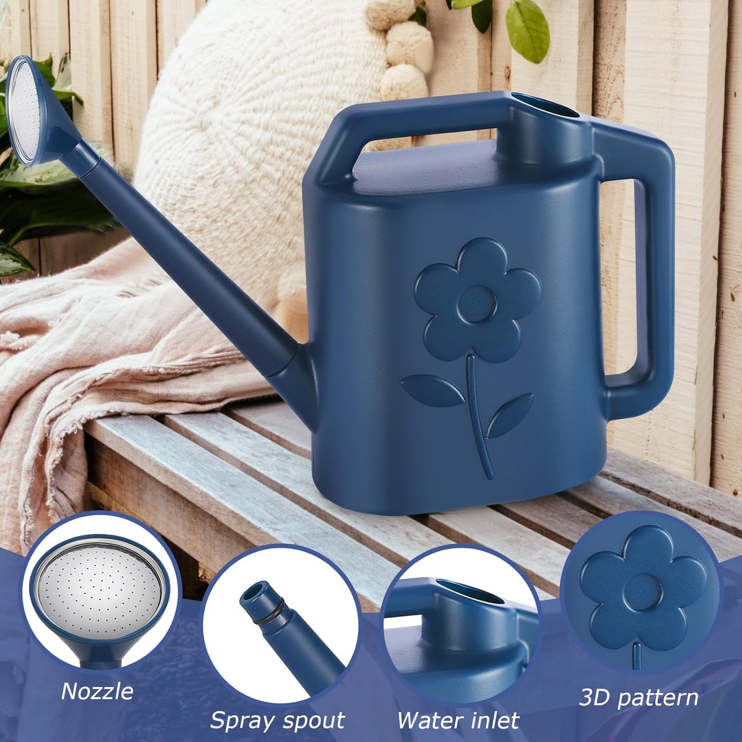 2 Gallon Watering Can for Indoor Plants, Garden Watering Cans for Outdoor Plant House Flower, Modern Plant Watering Can Large Long Spout with Sprinkler Head