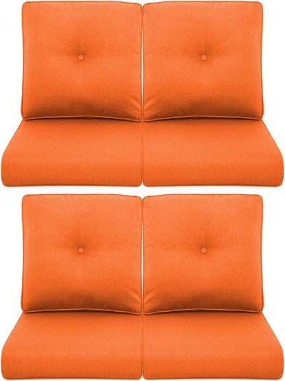 Patio Chair Cushions 4 Packs - Outside High Back Thick Water-Resistant Cushion 22x24 with Zipper Cover for Outdoor Glider Rocking Chairs Loveseat Couch – Orange/Buckle