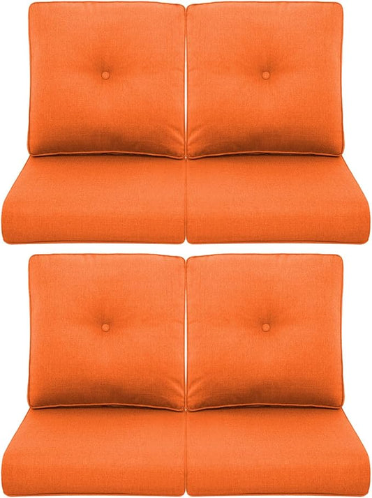 Patio Chair Cushions 4 Packs - Outside High Back Thick Water-Resistant Cushion 22x24 with Zipper Cover for Outdoor Glider Rocking Chairs Loveseat Couch – Orange/Buckle