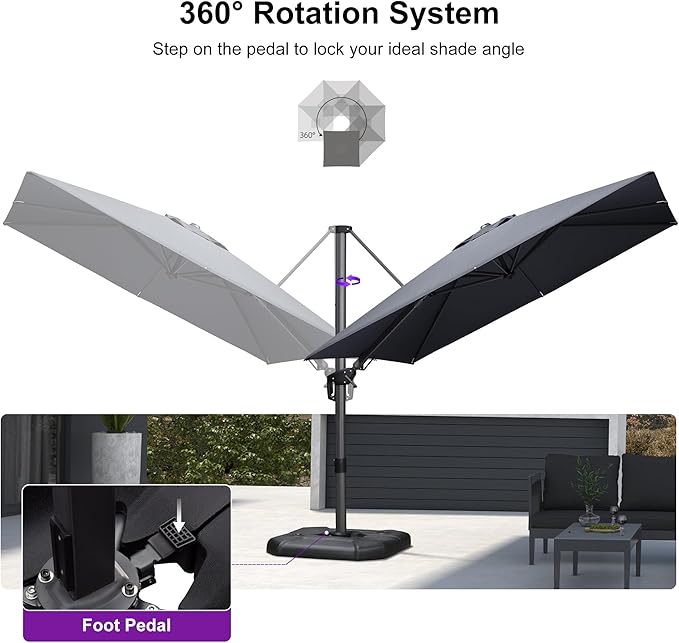 PURPLE LEAF 8.8' X 8.8' Left-right Tilt Patio Umbrella Outdoor Cantilever Swivel Square Umbrella with Tilt and Crank Aluminum Offset Umbrella with 360-degree Rotation for Garden Deck Pool Patio Grey