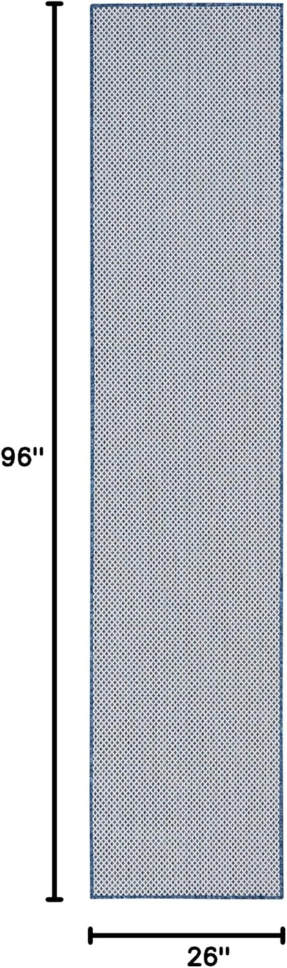 Nourison Home Courtyard Indoor/Outdoor Ivory Blue 2'2" x 8' Area Rug, Easy Cleaning, Non Shedding, Bed Room, Living Room, Dining Room, Backyard, Deck, Patio (2x8)