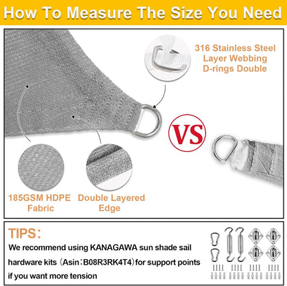 KANAGAWA Sun Shade Sail 20'x20' Grey Rectangle UV Block Canopy Awning Shelter Fabric Cloth Screen for Outdoor Patio Garden Backyard