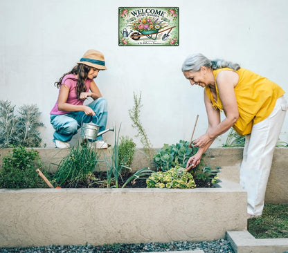 Bestylez Gardening Gifts Vintage Gardening Signs Welcome to My Garden Tin Sign for Home Garden Greenhouse Living Room Bedroom Yard Cottage Outdoor Decor 8X12 Inch (3357)