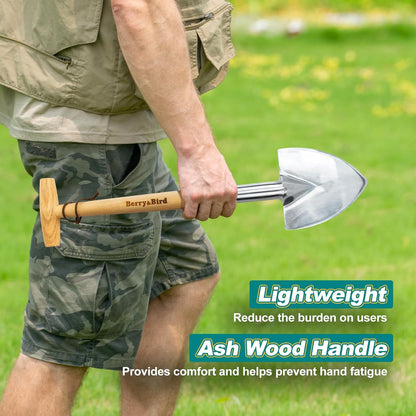 Berry&Bird Perennial Shovel, 21.6'' Pointed Head Garden Spade with Sharp Blade Wood Hand Shovel, Stainless Steel Long Trowel Gardening Tool for Roots, Planting, Digging, Transplanting and Cutting