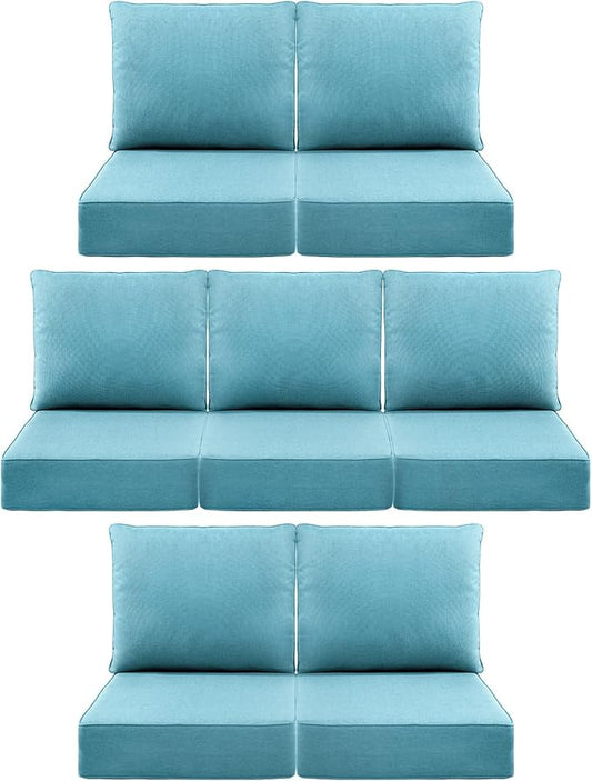 Luxury 6" Outdoor Cushions for Patio Furniture, 24x24x6" Thick Seat Cushion Set of 7, Fade Resistant Couch Chair Replacement Cushions High Density Deep Wicker Chair Cushion w/ Removable Cover, Teal