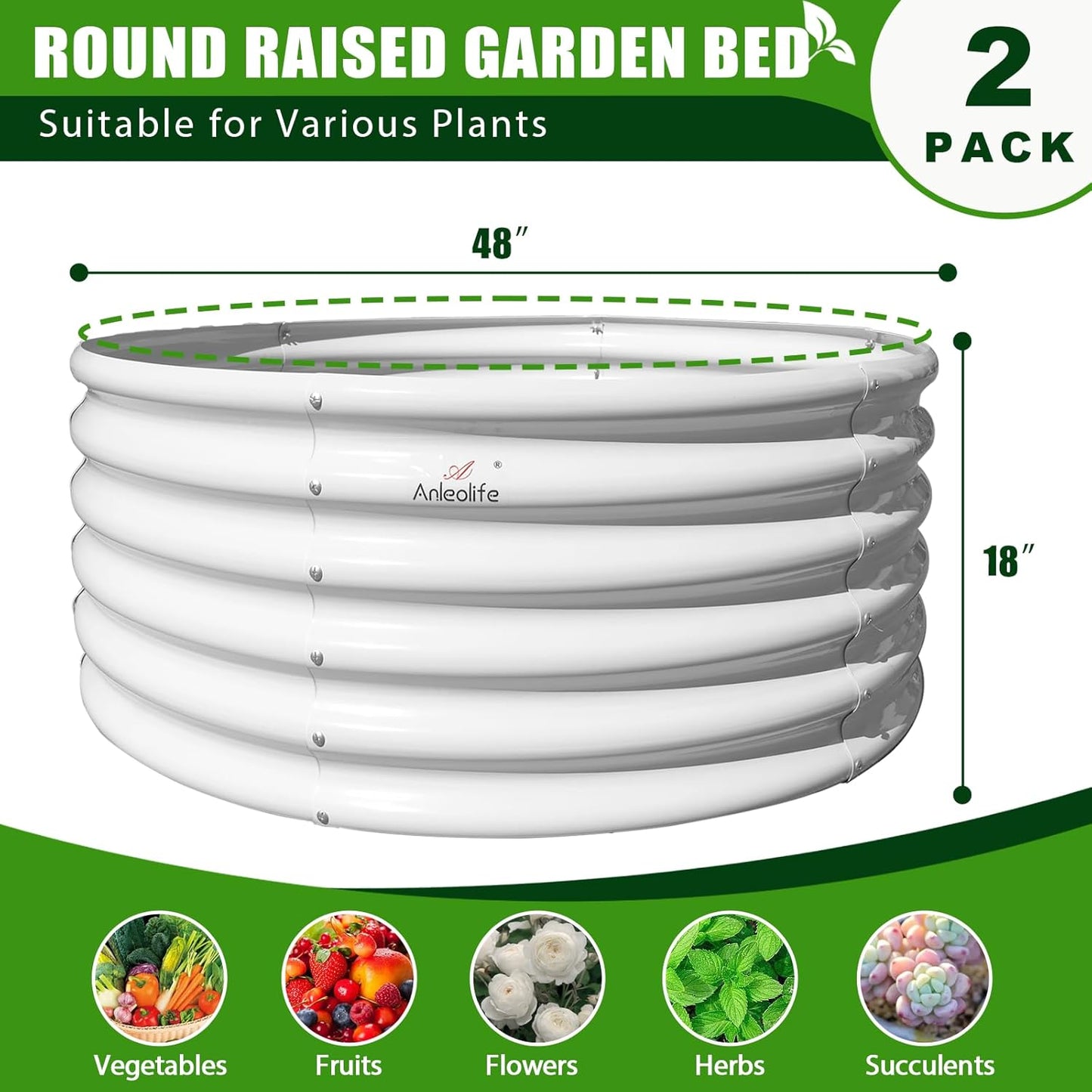A ANLEOLIFE 8-Pack 4X4X1.5ft & 74x74x18in Deep Root Galvanized Raised Garden Beds Outdoor for Planting Vegetables Flowers Herb, Antique White