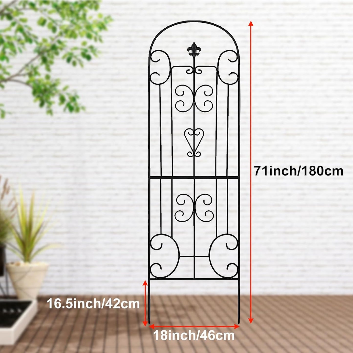 Black Metal Garden Trellis - 70"X18" Decorative Flower Trellis with Powder Coating for Climbing Plants, Rose, Vegetable Support (4, Pattern-C)