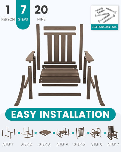 SERWALL Oversized Outdoor Rocking Chair Set of 2, HDPE Rocker for Adults, Patio Rocking Chairs for Porch, Coffee