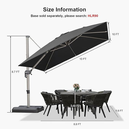PURPLE LEAF 10' X 10' Patio Umbrella Outdoor Cantilever Umbrella, Aluminum Offset Umbrella with Champagne Frame and 360° Rotation for Pool Deck Garden, Black