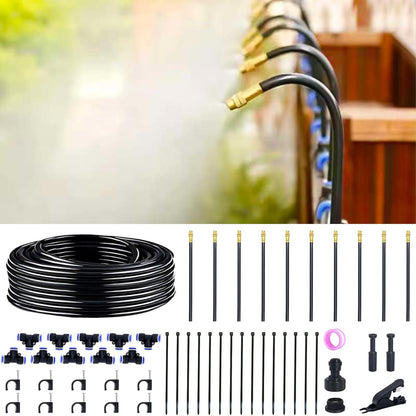 360° Adjustable Drip Irrigation System - 30FT Garden Watering System with 10 Nozzles, Garden Irrigation System, Greenhouse Accessories, Atomizing System for Yard, Lawn, Plants, 5/16 inch Hose