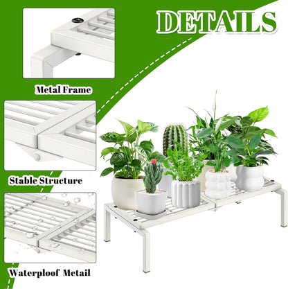 1 Tier Metal Plant Stand Indoor Outdoor, Potted Multiple Flower Pot Holder Rack Plant Shelf, Heavy Duty Planter Display Shelving for Patio Balcony Garden Living Room Decorative (White)