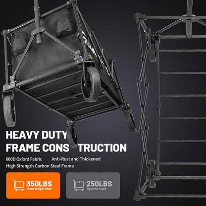 EchoSmile Collapsible Foldable Wagon Cart with 350lbs Weight Capacity, Heavy Duty Folding Utility Sport Wagon with Removeble Wheels for Camping,Grocery,Garden,Beach,Black