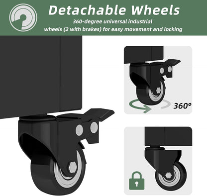 Casaphoria Metal Raised Garden Bed with Trellis and Wheels, 72"x47"x16" Arched Planter Box for Climbing Plants, Vegetables & Vines, Features Drainage Holes and Privacy Screen (Black-Helen&Net)